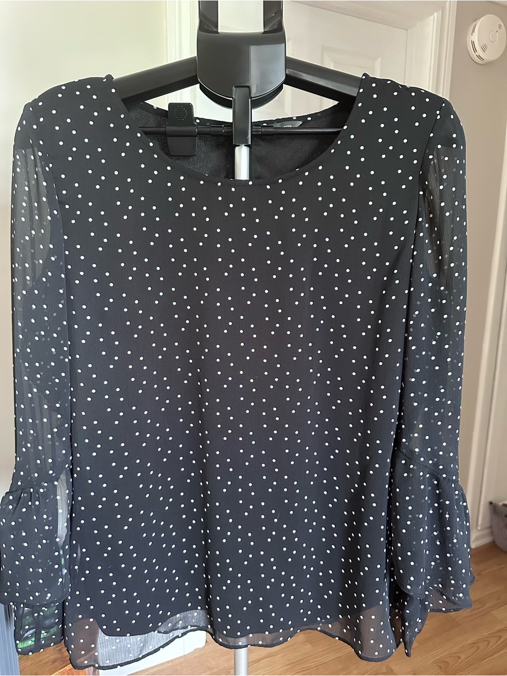 Denver Hayes Black Polka Dot Long-Sleeve Chiffon Blouse Dress
